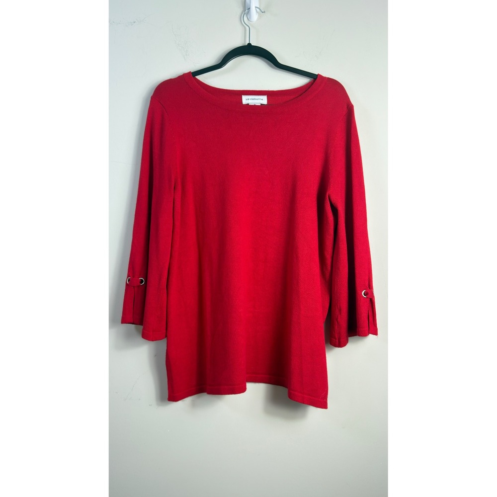 Liz Claiborne Sweater Top Red Grommet Sleeve Boat Neck Womens Medium